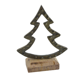Vintage Tree-Shaped Christmas Ornament with Wooden Base Indoor Decorative Plated Finish for Home and Festive Decor - Product Image 1