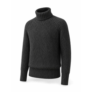 Pull à col roulé pour homme 100% laine, manches longues, tricot épais, couleur unie, pull d'hiver - Product Image 1