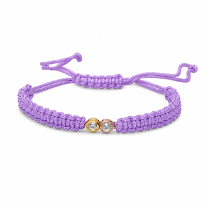 Pulsera de Macramé Azul Marino Chapada en Oro de 14K con Diamantes CVD Cultivados en Laboratorio con Corte Pera, Diseño de Doble Corazón, Cordón Tejido Ajustable - Product Image 3