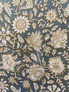 Tela de Algodón Estampada a Mano con Diseño Floral Indio, Color Azul Abeto, Naranja Gamboge, Multiusos, por Metro, para Ropa de Mujer y Fundas de Almohada - Product Image 5