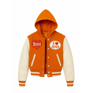 เสื้อแจ็คเก็ตฮู้ดดี้สีส้มสำหรับผู้หญิง ติดกระดุมแป๊กด้านหน้า ปักลายปักแบบกำหนดเอง เสื้อคลุมลำลองสไตล์สตรีทแวร์ - Product Image 2