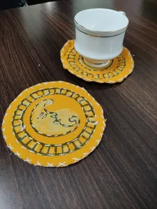 Stylish Handmade Red And White Hand Block Printed Cotton Cloth Tea Or Coffee Coasters 10x10 Cm In Set Of 6 For Dining <b>Table</b> - Product Image 2