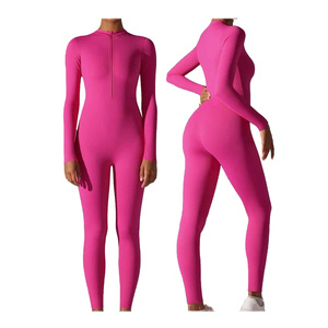 Quick Dry Running Jumpsuit Zipper Front Fitness <b>Romper</b> Long Sleeve - Product Image 5