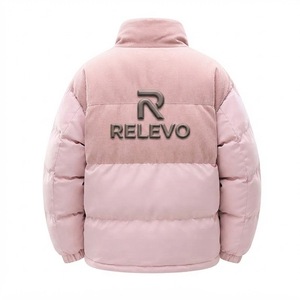 RELEVO <b>Pink</b> Puffer <b>Jacket</b> Hooded Collar Zipper Closure Embroidery Logo Spring Casual Unisex Thick Polyester Wadding Coated - Product Image 2