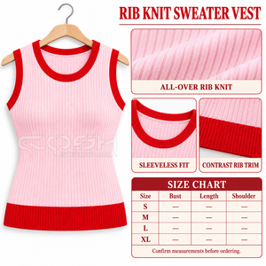 Cosh International Sisterhood Sorority Pink Knitted Sleeveless Tank Top With <b>Red</b> Contrast Trim O-Neck Casual Wear All Seasons - Product Image 6