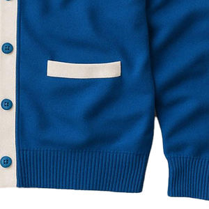 Cardigan en tricot bleu pour homme, col en V, manches longues, fermeture boutonnée, style automne, pull avec logo lettre B, coupe classique - Product Image 3