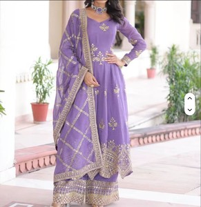 Conjunto de Dupatta Plateado, Reversible, Antiarrugas, para Mujer, Ideal para Fiestas, Bodas y Diwali, para Usar en Todas las Estaciones - Product Image 1