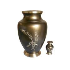 Wholesale Hand-Engraved Aria Wheat Brass Cremation Urn For Adult Human Ashes Metal <b>Memorial</b> Urn Matte Bronze Finish Keepsake - Product Image 1