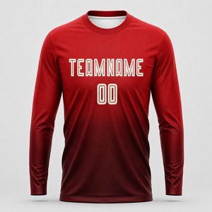 Men Red Long Sleeve Soccer Jersey Crew Neck Moisture Wicking Polyester Sublimated Print Team Name Front <b>Cheap</b> price OEM - Product Image 1