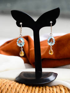 Radiance del Horizonte Celestial – Pendientes Colgantes Elegantes Hechos a Mano en Plata de Ley 925 con Topacio Azul Natural y Citrino - Product Image 2