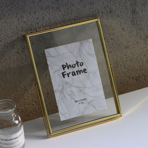 Wholesale Nordic Style <b>Gold</b> Metal Floating <b>Picture</b> <b>Frame</b> With Double Side Glass Cover For Tabletop Home Decor Modern Minimalist - Product Image 1