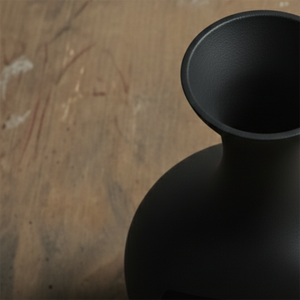 Modern Matte <b>Black</b> Metal <b>Flower</b> <b>Vase</b> Featuring A Slender Flared Neck Bulbous Body And Horizontal Cutout Accent For Decoration - Product Image 5