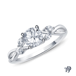 Anillo de Compromiso Romántico de Oro de 10K con Diseño de Enredaderas y Hojas, con Detalles de Capullos Marquise y Diamante Central (Natural) OEM - Product Image 4