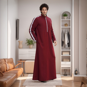 <b>Men</b> Black Polyester <b>Thobe</b> Long Sleeve Ankle Length Sweetheart Neckline Embroidered Breathable Casual Daily Wear Ramadan Prayer - Product Image 6