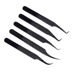 Pince à épiler professionnelle pour extensions de cils, avec logo personnalisé, poignée confortable en acier inoxydable, anti-magnétique et anti-statique, avec grip diamanté - Product Image 5