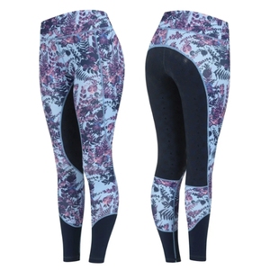 Leggings de montar de cintura alta con estampado floral para mujer, con paneles de malla y cintura elástica - Product Image 2