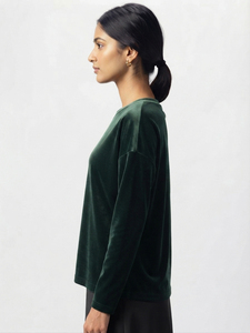 T-shirt en velours à manches longues pour femme OEM ODM, col rond uni, doux et chaud, décontracté, pour l'automne et l'hiver, coupe ample, tee-shirt pour femme - Product Image 3