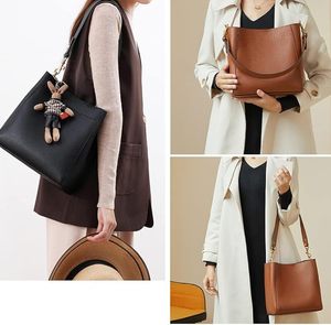 Genuine Leather Tote Bags for Women Designer <b>Shoulder</b> Purse and Handbags Featuring Detachable Wide <b>Strap</b> and Bucket Style 2026 - Product Image 6