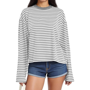 T-shirt femme rayé à manches longues en viscose et coton, prêt pour le voyage, résistant aux plis, séchage rapide, design léger et pliable - Product Image 3