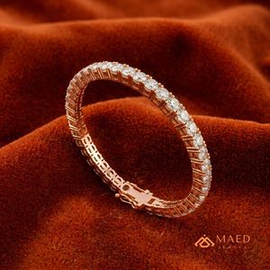 กำไลข้อมือเทนนิสโมอิสซาไนต์สีโรสโกลด์สำหรับผู้หญิง กำไลแบบโซ่เส้นเล็ก เครื่องประดับแฟชั่น ของขวัญวันครบรอบแต่งงาน สไตล์สำหรับใช้ในชีวิตประจำวัน - Product Image 4