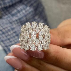 Marquise & Pear Cut <b>Diamond</b> Wide Band <b>Ring</b> Solid Gold Statement <b>Ring</b> Luxury Cocktail <b>Ring</b> Elegant Bridal Jewelry Gift For Her - Product Image 1