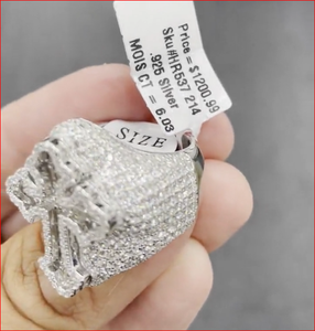 Cross Cocktail <b>Ring</b> With <b>Emerald</b> Cut Cubic Zirconia Micro Pave Rhodium Plated Women's Party Jewelry Glam Style - Product Image 3