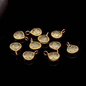 Colgante de cuarzo limón natural tallado a mano con forma de flor, piedra preciosa de plata de ley 925, amuleto de cuarzo limón para la fabricación de joyas, 12 mm - Product Image 1