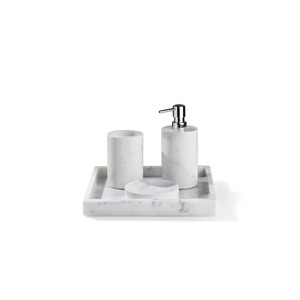 Ensemble de salle de bain en marbre Assured, trois pièces, plateau rectangulaire minimaliste, distributeur de savon, gobelet, sous-verre, facile à nettoyer - Product Image 1