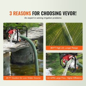 Pompa per rifiuti a benzina da 7HP 132GPM con motore a 4 tempi, tubo di uscita da 25ft/7,62m, pompa per il trasferimento dell'acqua - Product Image 3