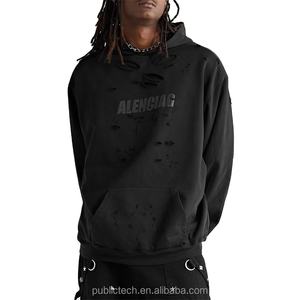 Custom Drop Shoulder Hoodies Sudadera con capucha Casual Washed Distressed Oversize Pullover Heavyweight Hoodie - Product Image 1