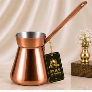Plain Polished Copper Turkish <b>Coffee</b> <b>Pot</b> Traditional Long Handle Metal Cezve For Authentic <b>Stovetop</b> Brewing - Product Image 1