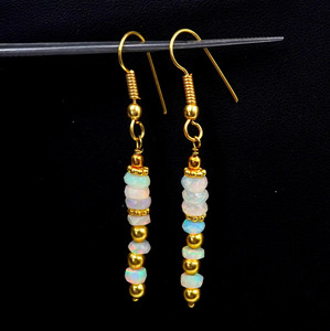 Boucles d'oreilles en opale d'Éthiopie naturelle Wlo Fire, argent 925 et or 14 carats, cadeau pour elle - Product Image 3