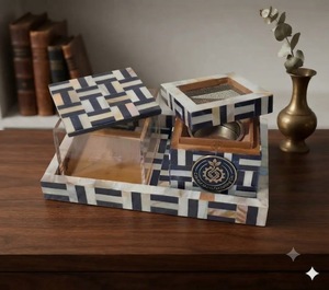 Brûleur d'encens de style arabe, diffuseur d'aromathérapie, incrustation de nacre, porte-encens en bois, ensemble de parfums d'intérieur - Product Image 1