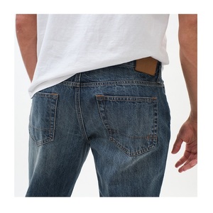 Jean en denim coupe droite pour homme, taille mi-haute, bleu uni, décontracté, pour l'automne, en coton tissé - Product Image 4