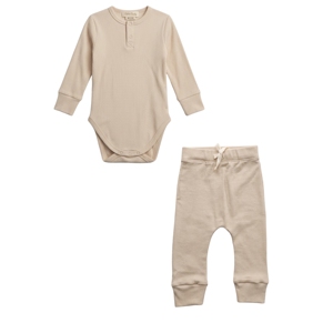 Conjunto de Body de Manga Larga y Leggings con Cordón Ajustable de Almendra y Durazno Orgánicos de Cot & Candy para la Comodidad y el Estilo de tu Bebé - Product Image 1