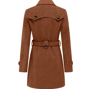 Manteau long élégant en coton et laine, veste d'hiver, coupe ajustée, trench-coat tendance, vêtements décontractés pour femmes - Product Image 5