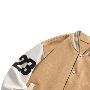 Chaqueta Varsity Ecológica para Hombre, Diseño de Parches en Color Bronceado y Blanco, Letras '23 Backman', Corte Regular, Cuello Alto, Estilo Casual para Otoño - Product Image 4