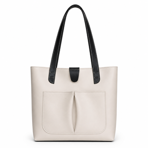 Sac fourre-tout élégant bicolore pour femme en cuir PU, sac à bandoulière avec poche avant, sac de transport décontracté pour le bureau et le shopping - Product Image 1