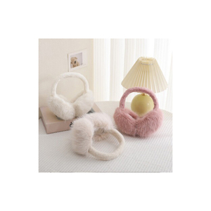 Plush Rabbit <b>Ear</b> <b>Muffs</b> In Pink And White Soft Fuzzy Winter Warmth Accessory - Product Image 1