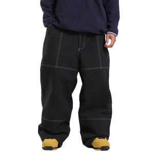 Pantalon cargo harem noir taille haute pour homme avec plusieurs poches, coupe-vent, style vêtements de travail, fermeture boutonnée, pour l'hiver - Product Image 2