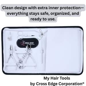 Kit completo de herramientas para extensiones de cabello de salón, color blanco, con herramienta de crimpado de microperlas, alicates para extensiones de cinta, cortador de adhesivos, agujas de coser y clips. - Product Image 6