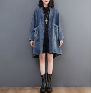 Womens Oversized Denim Cardigan <b>Jacket</b> V Neck Loose Button Wide Sleeve Large Pockets Faded Blue Quick-Drying Breathable - Product Image 3