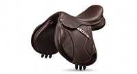 Selle d'obstacle anglaise en cuir avec quincaillerie nickelée, arceau en bois, marron, équipement d'équitation