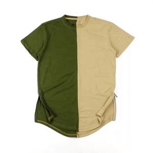 2024 personnalisé vêtements de rue deux tons t-shirt fendu couleur o cou coton hommes t-shirt vêtements ourlet incurvé personnalisé chenille t-shirts - Product Image 4