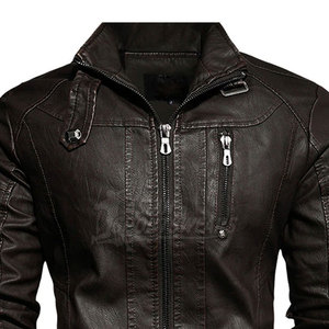 Vestes en cuir véritable pour hommes, design élégant et ajusté pour l'hiver, avec fermeture éclair, logo sur le devant, respirantes, écologiques, en vente - Product Image 2