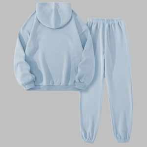 Conjunto Deportivo de Invierno Personalizado para Mujer, Pantalones Deportivos de Color Sólido 100% Algodón de Alta Calidad, Sudadera con Capucha de Dos Piezas, Jogger de Felpa Francesa - Product Image 2