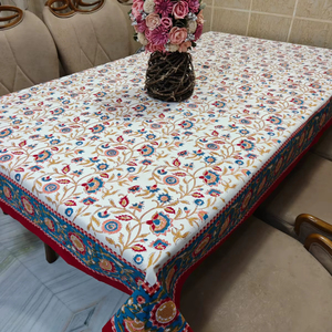 ผ้าปูโต๊ะผ้าฝ้ายออร์แกนิกพิมพ์ลายด้วยมือ สำหรับโรงแรม งานแต่งงาน งานเลี้ยงที่บ้าน รูปทรงสี่เหลี่ยมผืนผ้า สี่เหลี่ยมจัตุรัส และทรงกลม ผลิตด้วยมือในเมืองชัยปุระ - Product Image 1