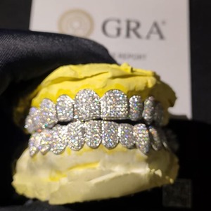 Grillz VVS Moissanite 10 Top 10 Bottom 20Pcs, personnalisés, plaqués rhodium, en argent sterling 925, bijoux de luxe Hip Hop - Product Image 5