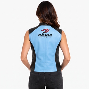 Chaleco de cuero para mujer, estilo motero, con tela de cuero resistente, estilo clásico sin mangas, bolsillos seguros y apariencia moderna y ajustada. - Product Image 2