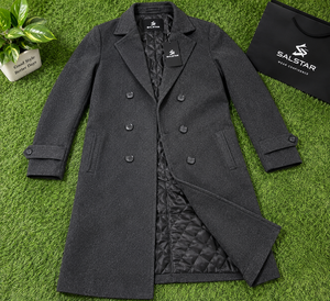 <b>Men</b>’s Premium Wool Blend Long <b>Overcoat</b> Double Breasted Tailored Winter Coat Classic Charcoal <b>Grey</b> Business Formal Trench Coat - Product Image 6